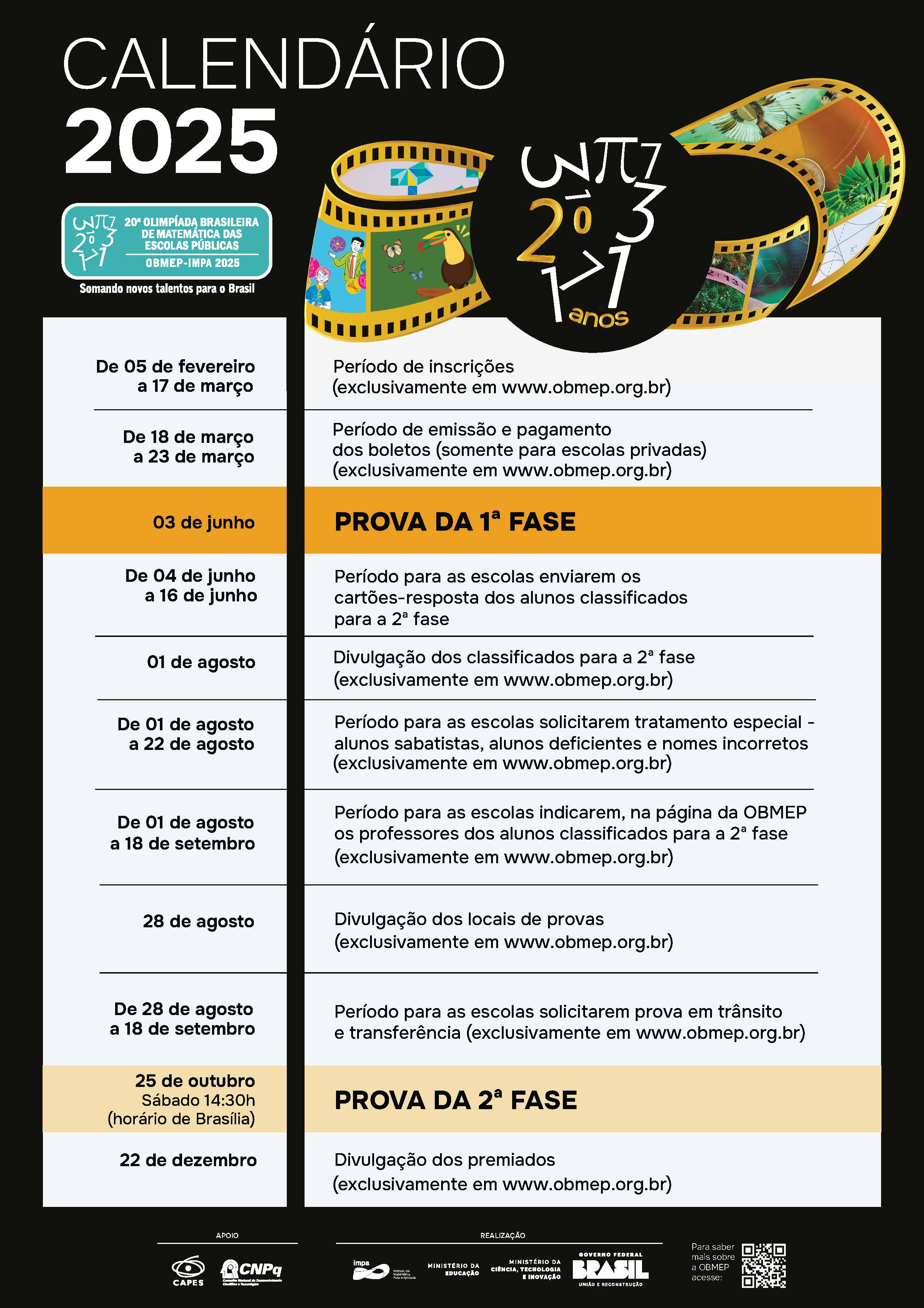 Calendário da OBMEP 2025